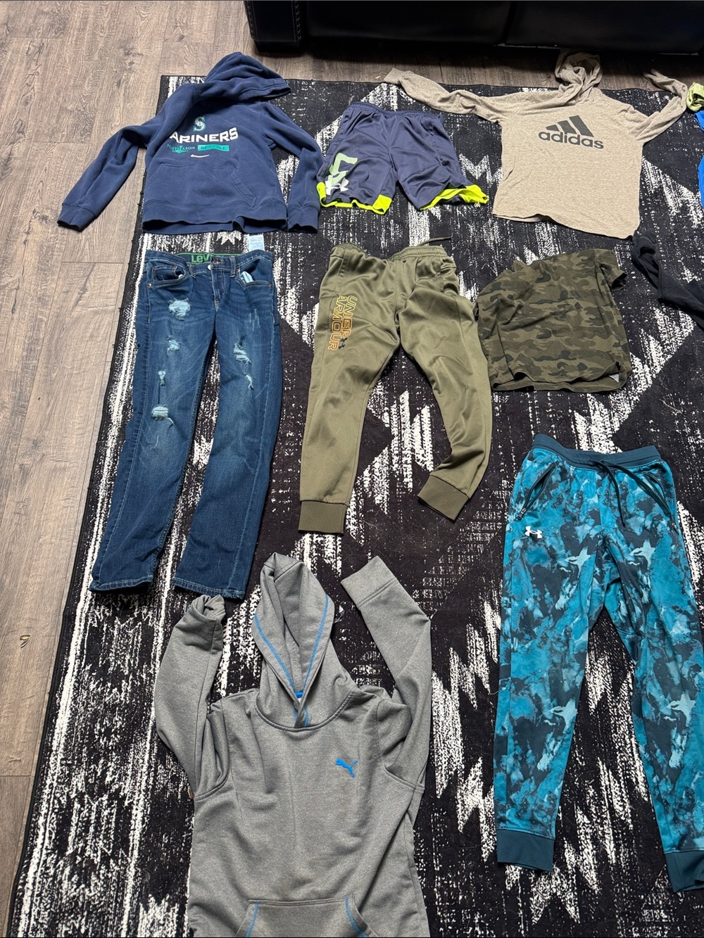 Puma Kids Gray Hoodie Joggers with Blue Logo Accent